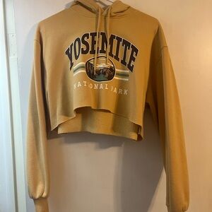 Refuge Tan Cropped Hoodie with Yosemite Print